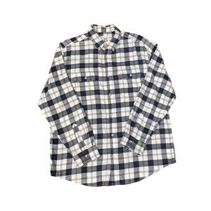 Mott & Grand Flannel Shirt Men's Size XL Plaid Button Down Navy & White